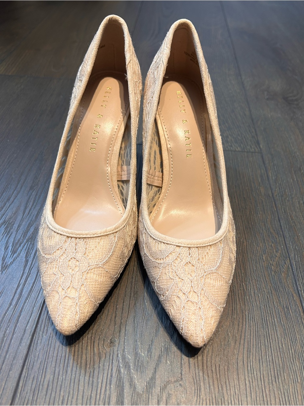 Kelly & Katie Beige/Tan Lace Pointed Toe High Heels